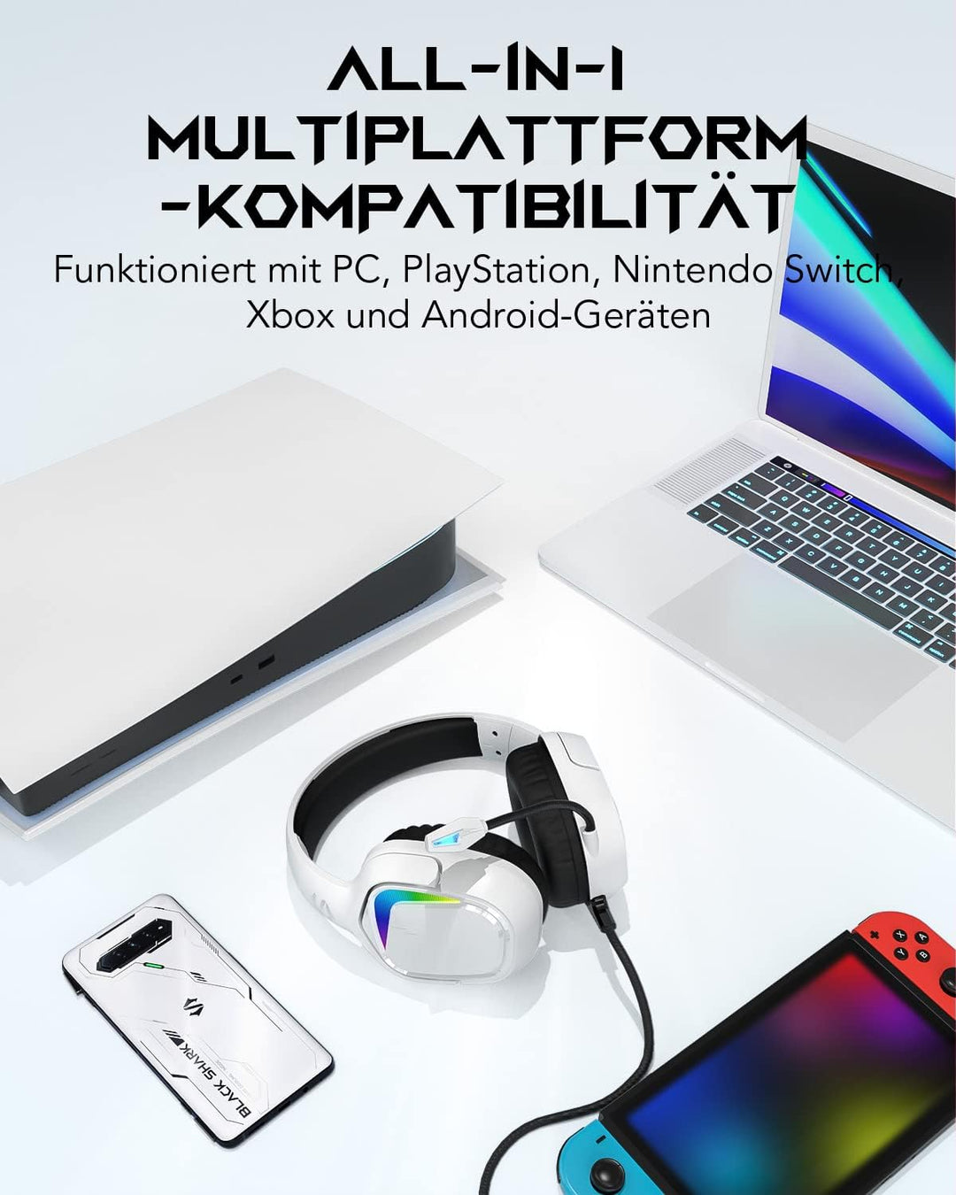 Black Shark Gaming Headset für PC, PS4, PS5, Xbox, Switch, Gaming Kopfhörer mit Ultraklarem Biegsame