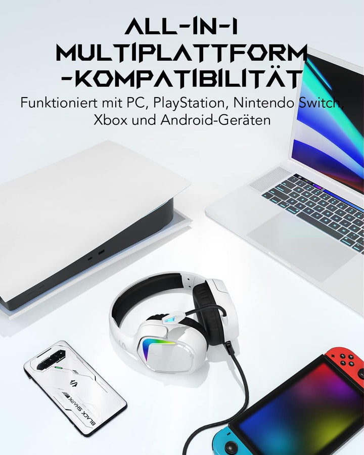 Black Shark Gaming Headset für PC, PS4, PS5, Xbox, Switch, Gaming Kopfhörer mit Ultraklarem Biegsame