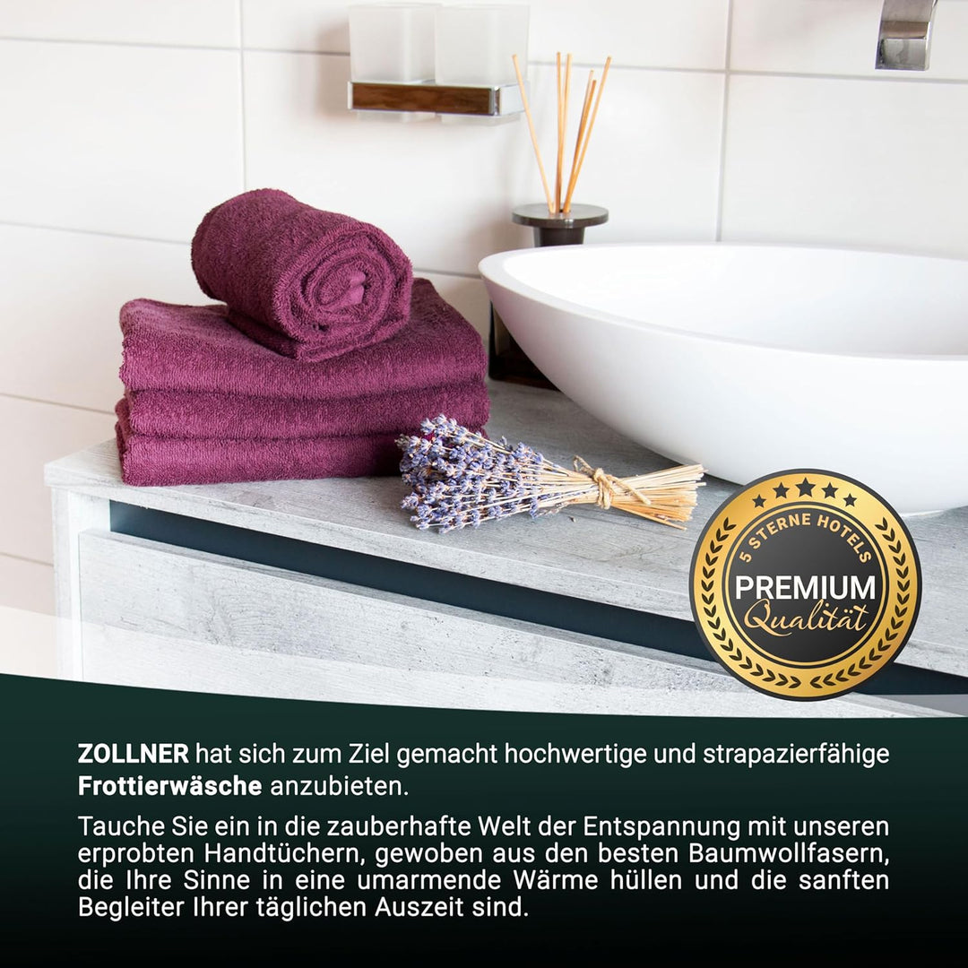 ZOLLNER 4er Set Handtücher, 50x100 cm, Baumwolle, Kochfest, brombeer