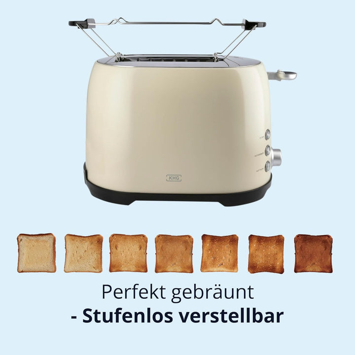 KHG Toaster TO-858 CE | Toaster 2 Scheiben Creme 800 W | mit Brötchenaufsatz, 7 Röstgradstufen mit B