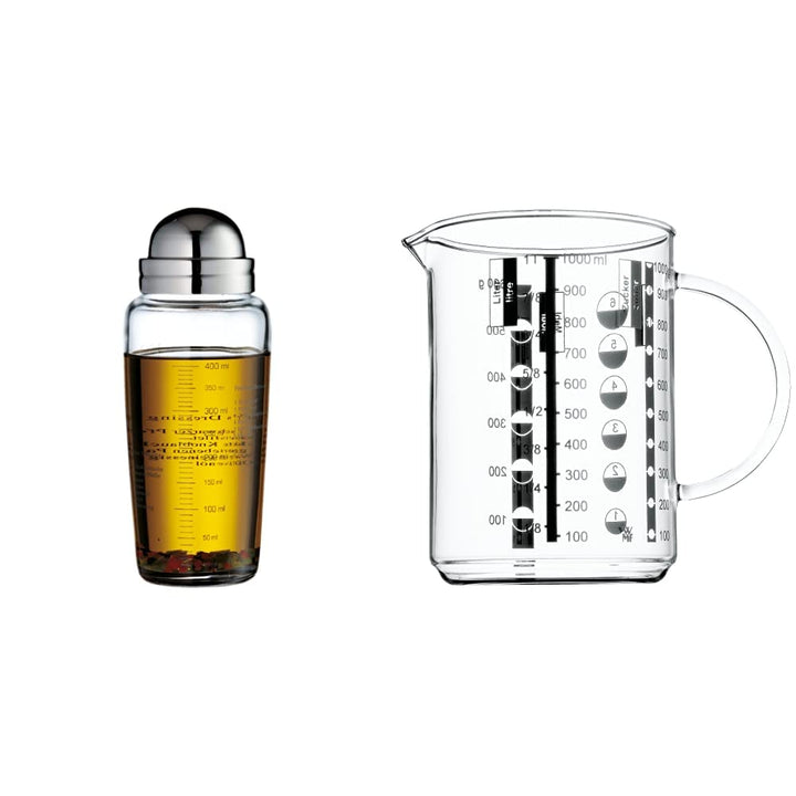 WMF Salat Dressingshaker 400ml, Glasbehälter mit Skalierung, mit 5 aufgedruckte Rezepte, Glas, Croma