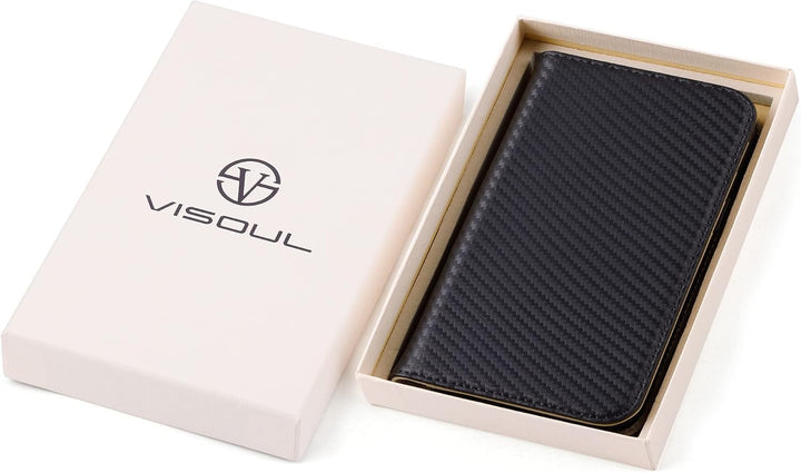 VISOUL iPhone 13 Hülle, Handyhülle [100% Karbonfaser-Leder] [RFID Schutz] [Schützt vor Stoss] [Stand