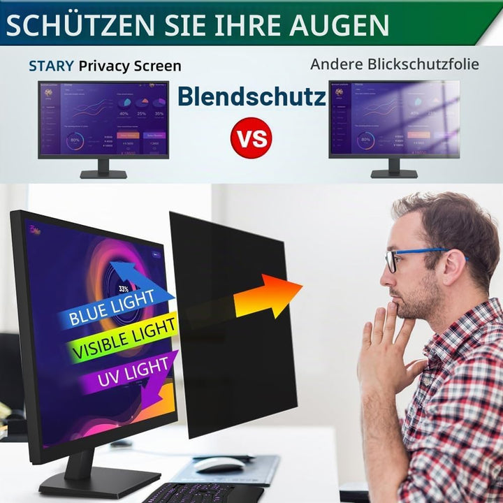 STARY 24 Zoll Monitor 16:10 Blickschutzfolie Seitenverhältnis, Anti-Blaulicht Displayschutz, 24 Inch