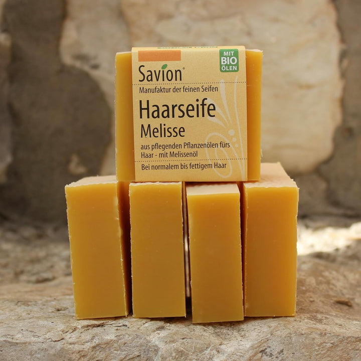 Savion 4+1 Bio Haarseife Melisse, Vegan, Handgemacht, Palmölfrei, Plastikfrei, 5x 85gr 1.42 g (300er