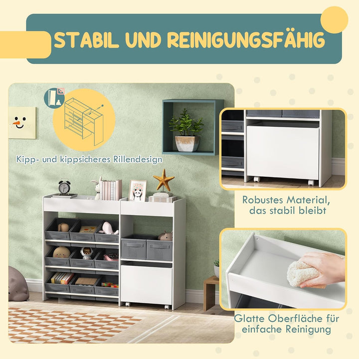 AIYAPLAY Kinderregal mit 11 Aufbewahrungsboxen Bücherregal für Kinder Spielzeug-Organizer Kinderzimm