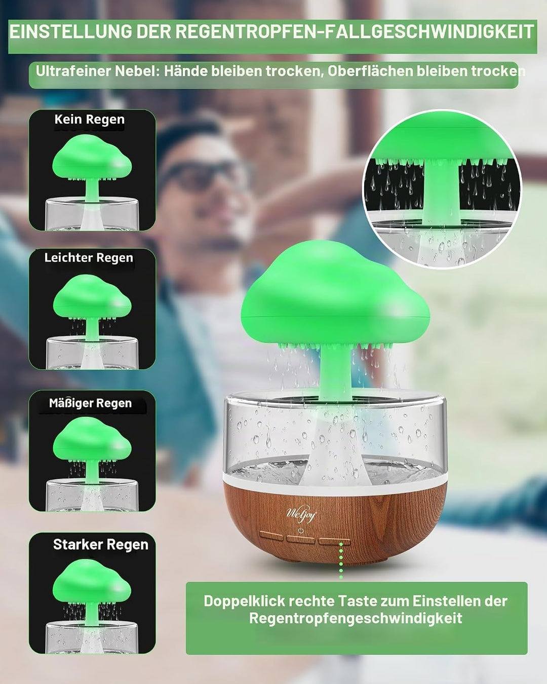 Weljoy Zen Regenwolken-Nachtlicht, Aromatherapie, ätherisches Öl, Diffusor, Mikro-Luftbefeuchter, Sc