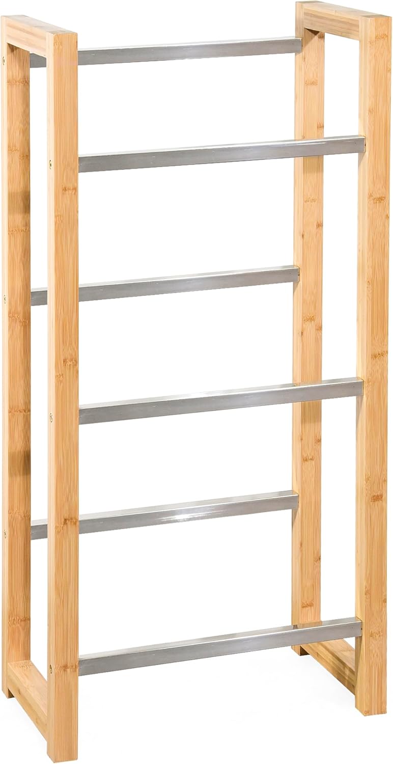 Floordirekt Getränkekistenregal für 3-6 Kisten aus Bambus &amp; Stahl, stabiles und robustes Weinregal,