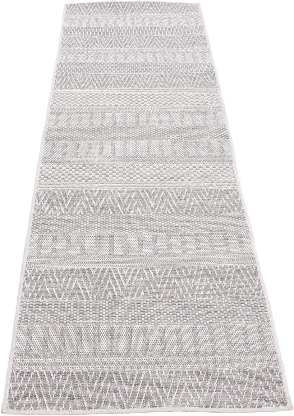 carpetfine In- und Outdoor Teppich Boho Läufer Beige Flachgewebeteppich 75x200 cm | Moderner Teppich