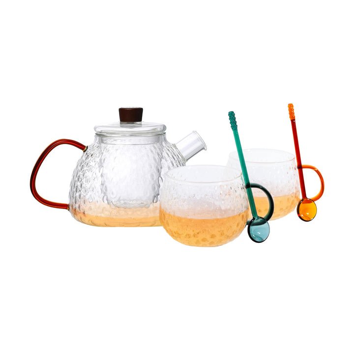 Point-Virgule Teekanne Set mit Filter, 2 Tassen und Löffeln aus Borosilikatglas