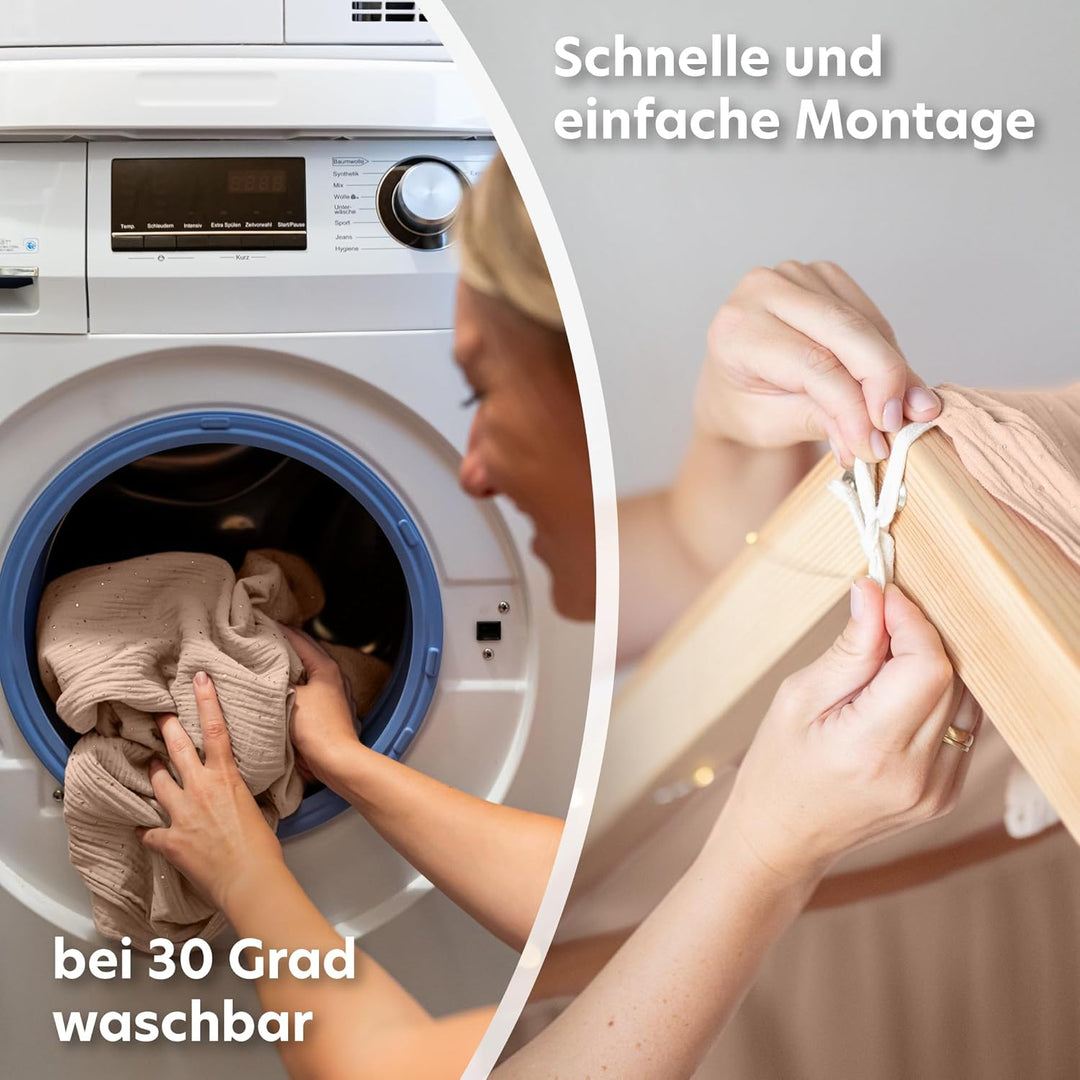 Hausbett Himmel mit Gold Applikation [in 12 Farben] Betthimmel Hausbett aus 100% Baumwolle Musselin