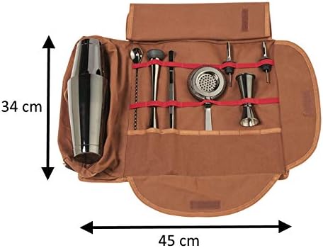Cocktail Barman Canvas Set Tasche Barman Mixologie (Schwarz Gun Metall) (4 Farben erhältlich), Schwa
