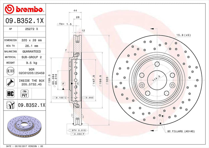 BREMBO 09.B352.1X Bremsscheibe