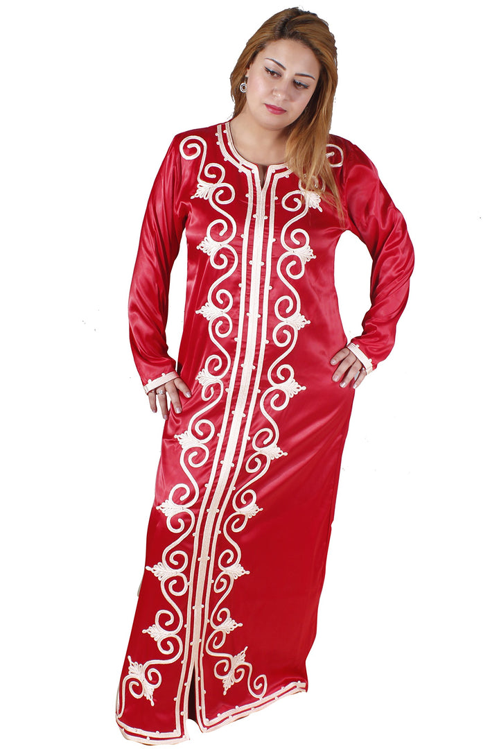Egypt Bazar Klassischer Damen-Kaftan - Hauskleid, Abaya 44-46 (L), Rot