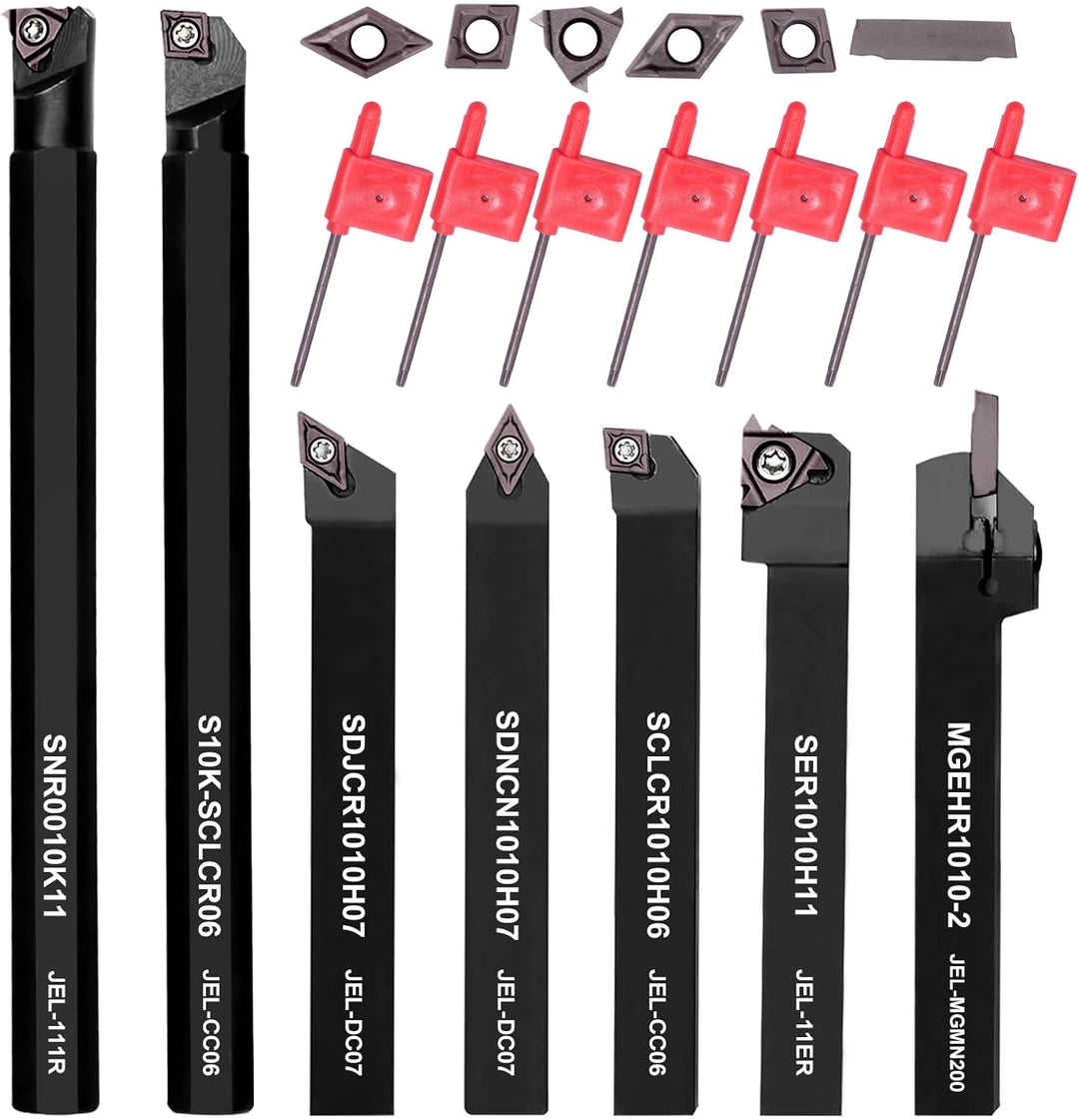 21 Stück Drehmeissel mit Wendeplatten Bohrstange Drehstahl Drehmeisselhalter Set, 7 x Drehmaschinen-
