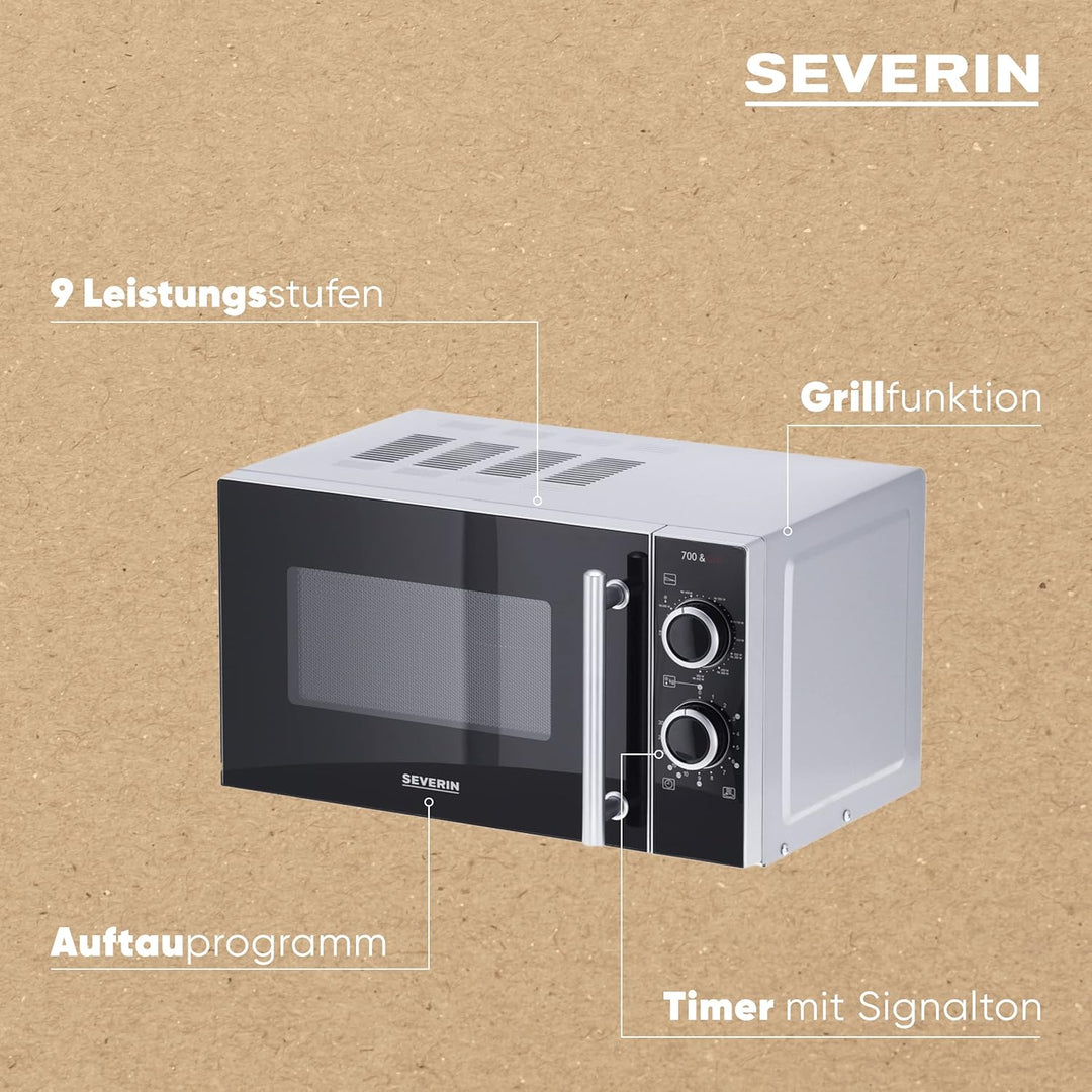 SEVERIN 2-in-1 Mikrowelle mit Grill 700 W, Grillofen mit 9 Automatikprogrammen, Mikrowelle mit Grill