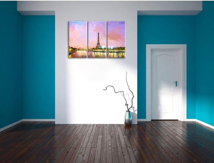 Pixxprint Eifelturm Paris bei Nacht als Leinwandbild/Grösse: 3 Teilig (120x80) cm/Wandbild/Kunstdruc