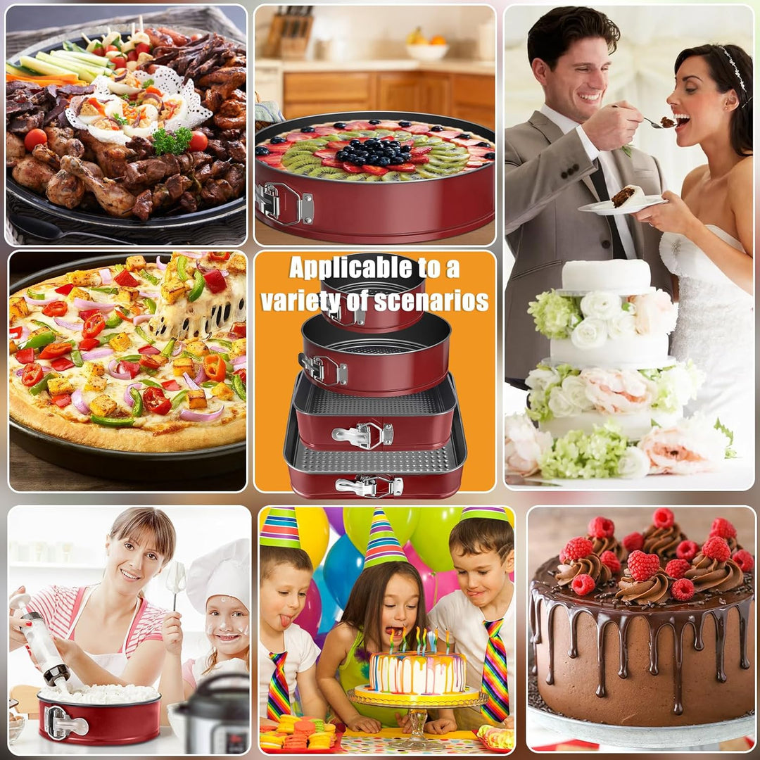 FAMKEEP Springform Kuchenform Set 4 Stück Kuchenformen,Abnehmbarer Flachboden,Auslaufsicher Antihaft