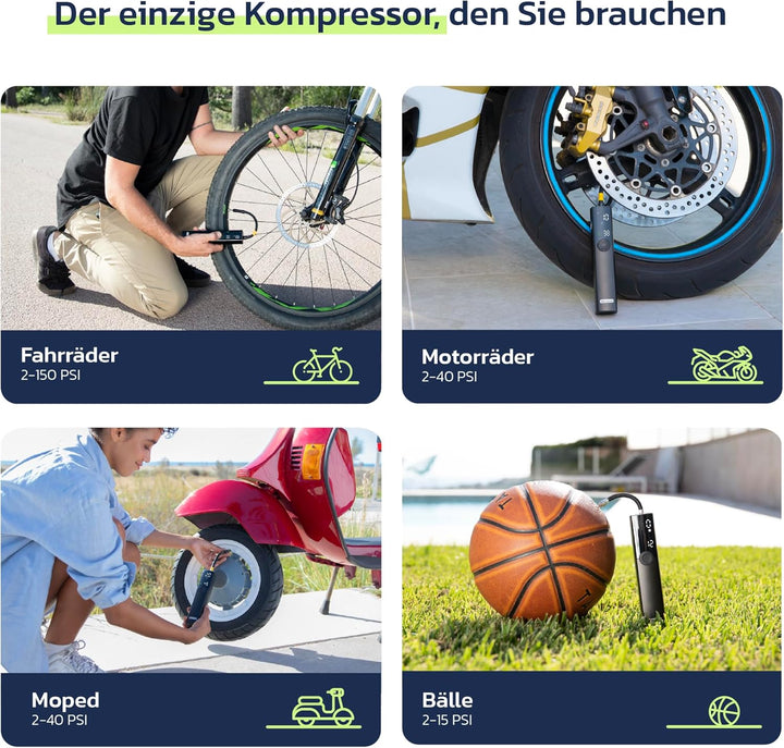 Woowind BP188 Fahrradpumpe Elektrisch 120~150PSI Akku Luftpumpe Fahrrad Alle Ventile Kompressor Fahr