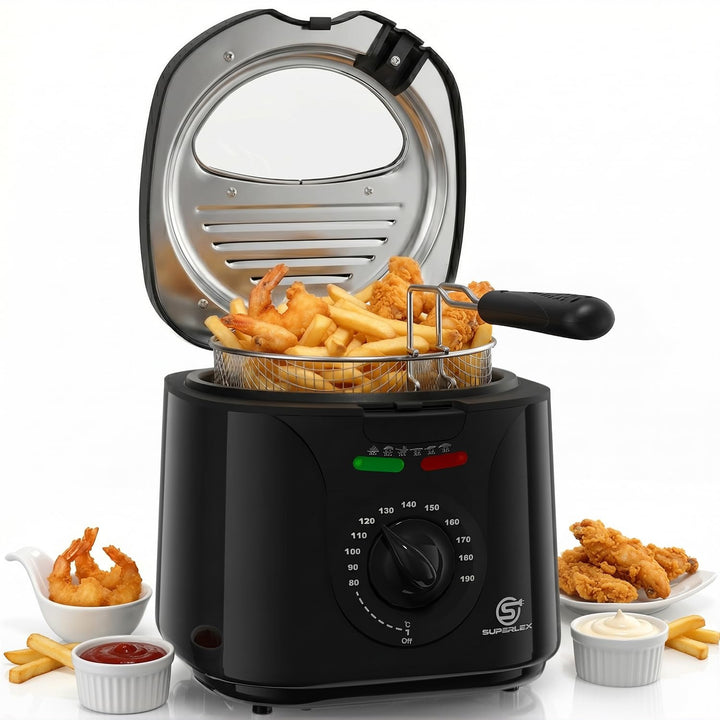Friteuse mit Fett 2L Elektrische 1300W Kompakte Mini Fritteuse Öl mit Temperaturregelung Edelstahl F