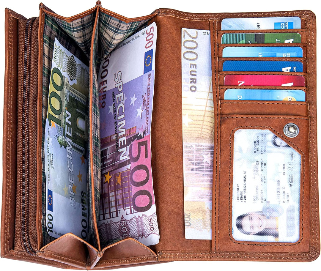 Benthill Damen Portemonnaie XXL mit RFID-Schutz | Echt-Leder Damen Geldbörse Gross | Grosse Vintage