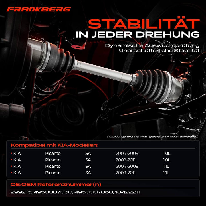 Frankberg Antriebswelle Vorne Rechts Kompatibel mit Picanto BA 1.1L 2005-2011 Picanto SA 1.0L 1.1L 2
