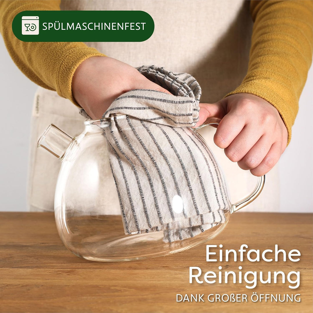 Cosumy Teekanne mit Sieb und Stövchen - 1,5 Liter - Hält lange warm - Spülmaschinenfest - Glas Teebe