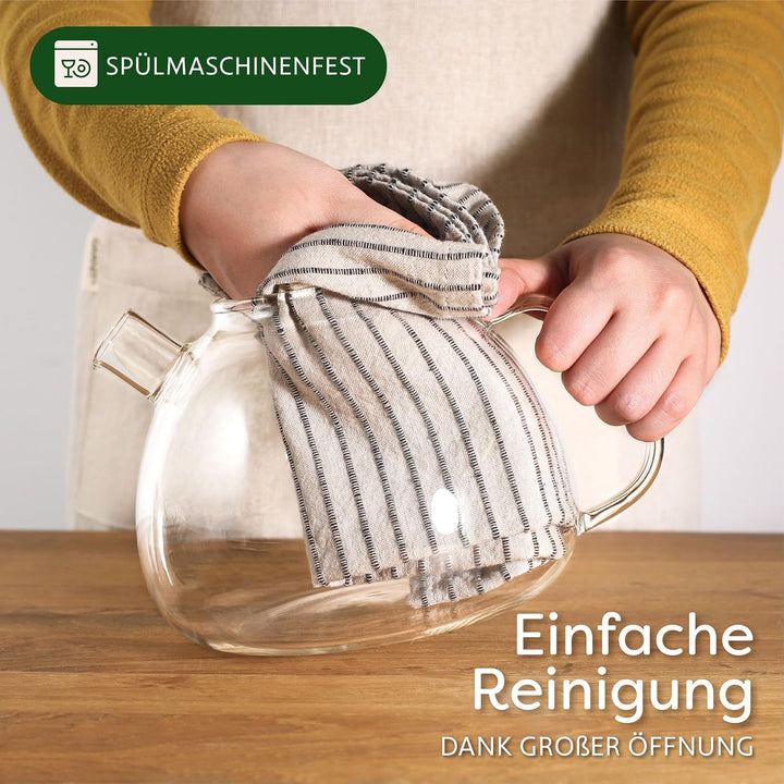 Cosumy Teekanne mit Sieb und Stövchen - 1,5 Liter - Hält lange warm - Spülmaschinenfest - Glas Teebe