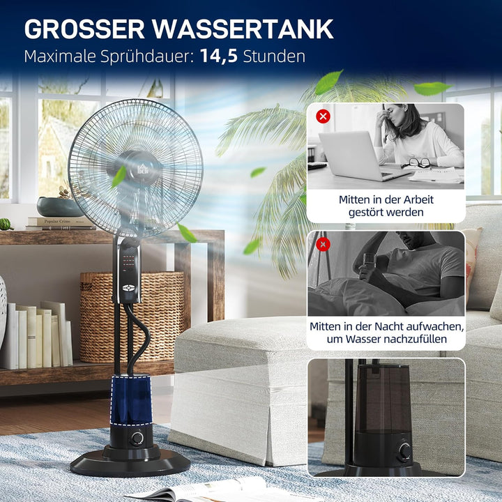HOMCOM Ventilator mit Wasserkühlung, Luftbefeuchter, 10° Neigbar Standventilator inkl. Sprühnebel, 3