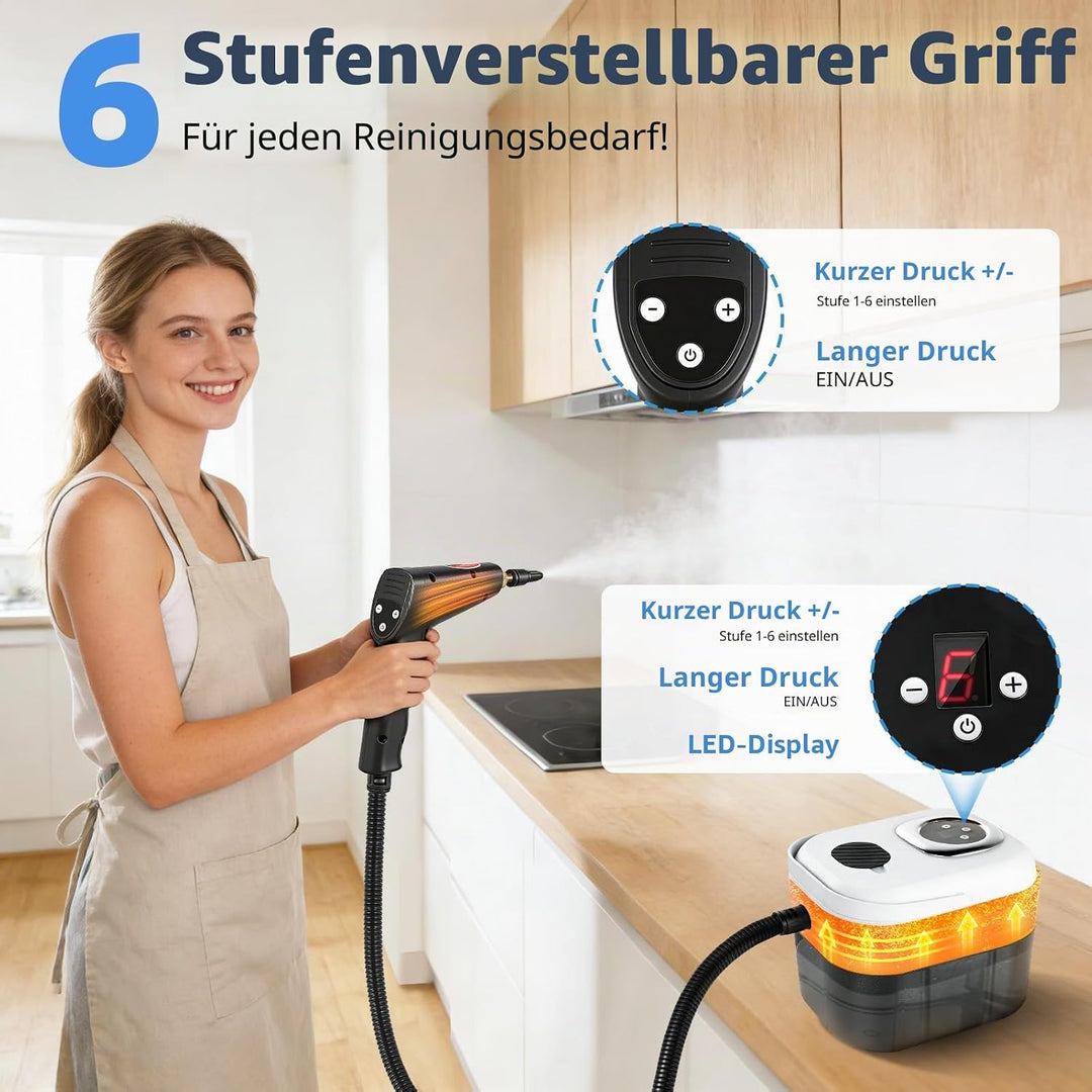 Steam Cleaner,6-Level Adjustable Handle, 15s Heat-Up,1.7L Tank, Portable Steam Cleaner Handheld,Car