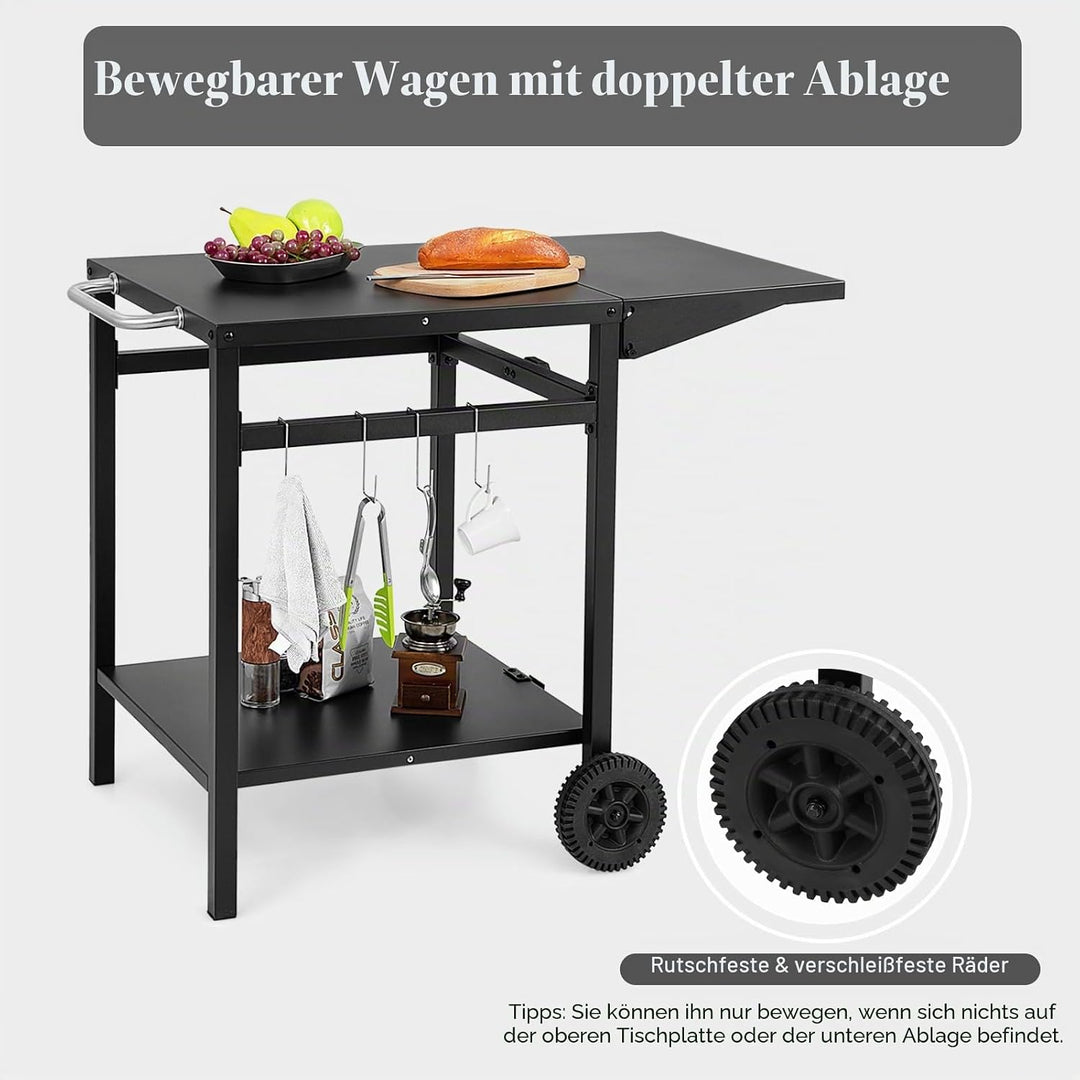 KOMFOTTEU Grilltisch Grillwagen Metall, Garten Rollwagen mit klappbaren Arbeitstisch, Küchenregal au