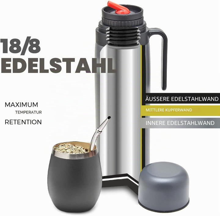 BALIBETOV Komplettes Yerba Mate Set – Moderner Mate Gourd, Thermos, Yerba Behälter, zwei Bombillas u