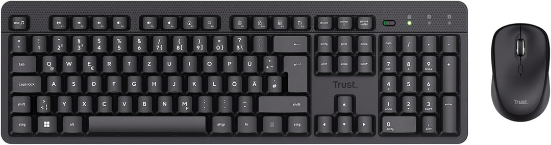 Trust Ymo II Leise Tastatur Maus Set Kabellos Deutsches QWERTZ Layout, Flachen Tasten, Spritzwasserg