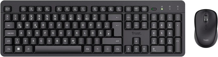 Trust Ymo II Leise Tastatur Maus Set Kabellos Deutsches QWERTZ Layout, Flachen Tasten, Spritzwasserg