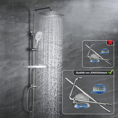 JOHO Regen Dusche Rainshower Überkopfbrauseset Regendusche Duschset Duschsystem mit Ablage Chrom(Kop