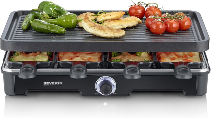 SEVERIN Raclette-Grill, Raclette mit grosser Grillplatte, Keramik- & Antihaftbeschichtung, 8 Raclett