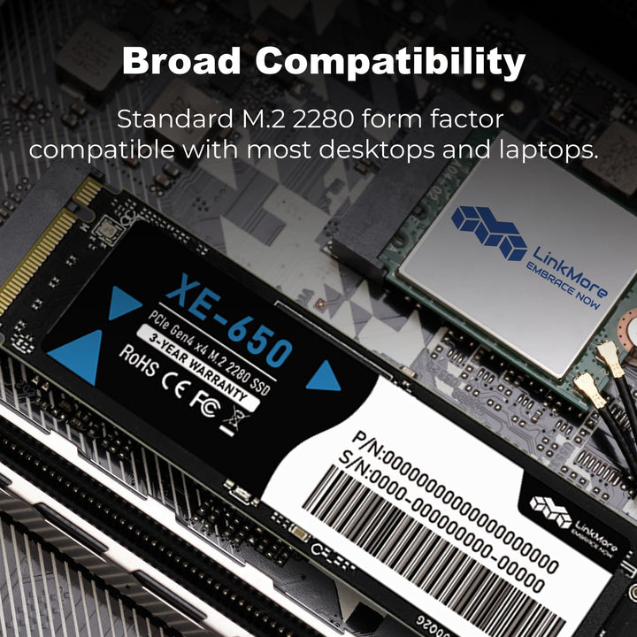 LinkMore XE-650 2 TB NVMe PCIe 4.0 interne SSD, bis zu 7200 MB/s Lese, M.2 2280 Speicher für Gaming-