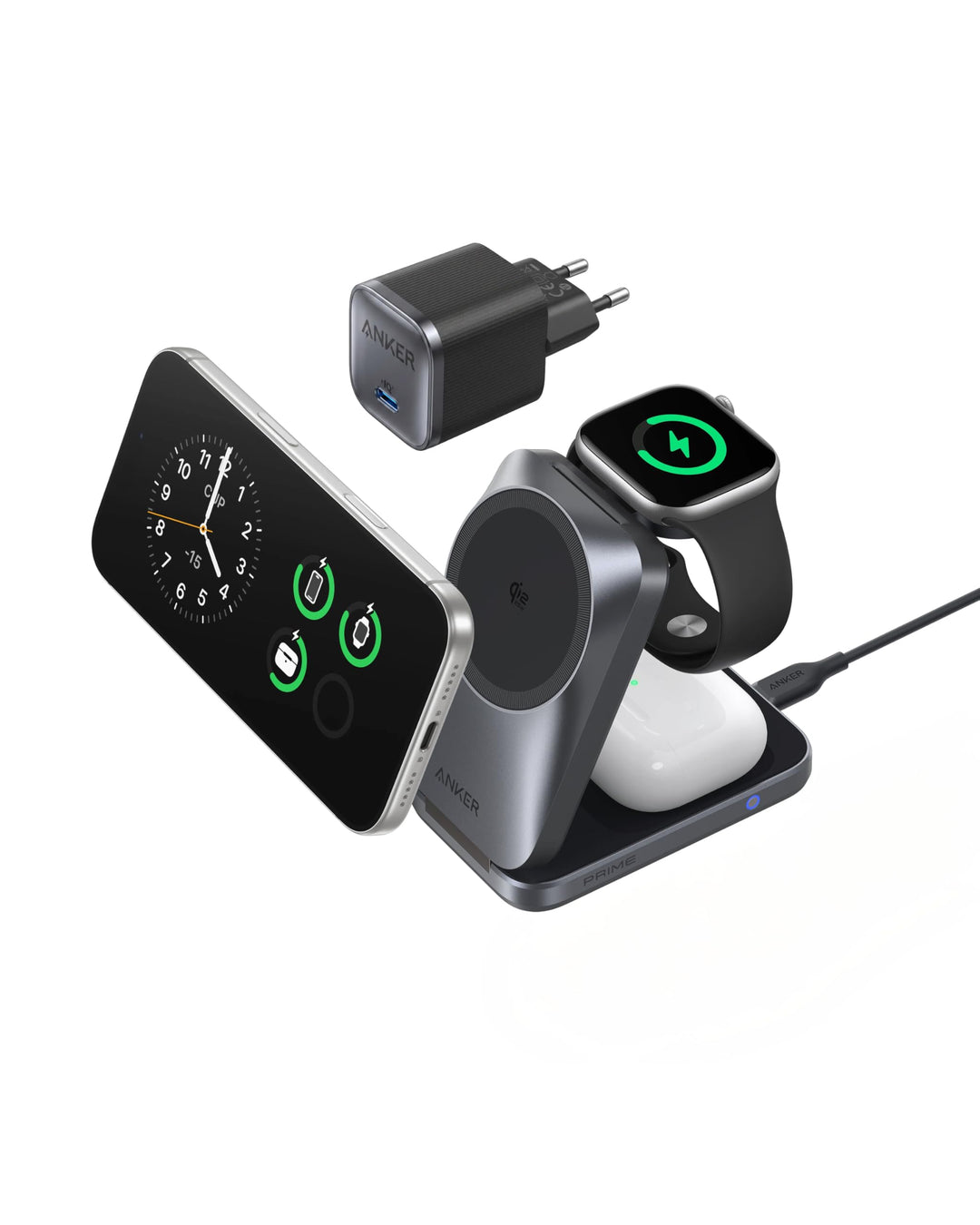 Anker Prime 3-in-1 Ladestation, AirCool kabelloses Ladegerät, 25W Qi2.2-Zertifiziert, kompakt & falt
