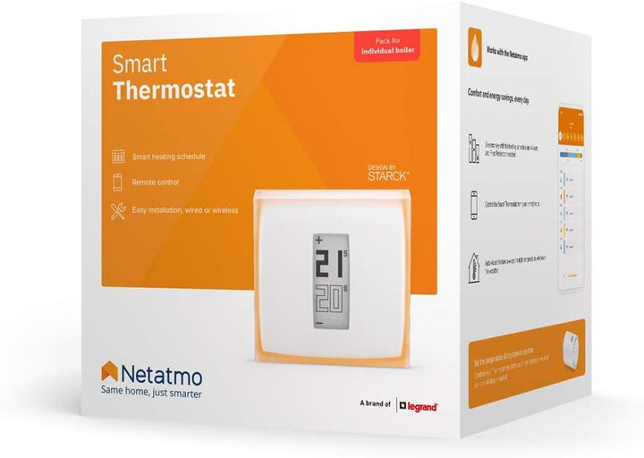 Netatmo Smart Thermostat Zur Steuerung von Heizungsanlagen, NTH01-DE-EC, Orange, Weiss Smartes