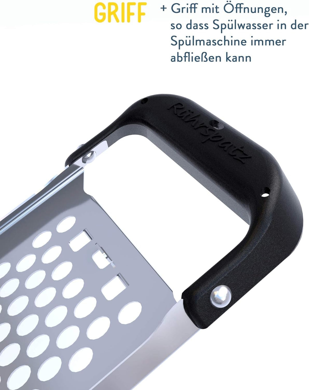 Rührspatz® Edelstahl Spätzlehobel mit Rührfunktion, super hygienisches Design, Grosse und kleine Spä