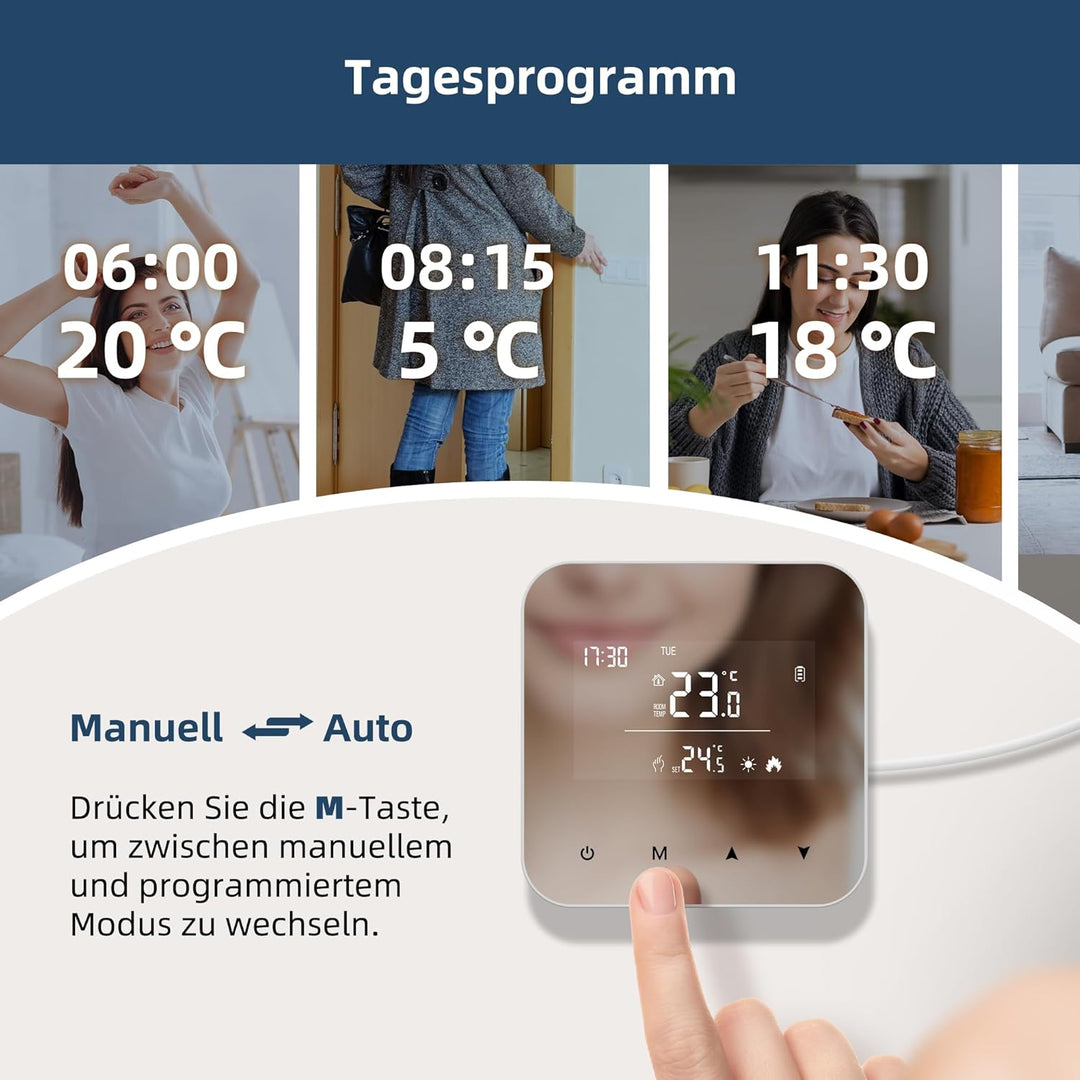Beok Thermostat Heizung Digital, Programmierbarer Raumthermostat für Steuerung des Gaskessel und Was