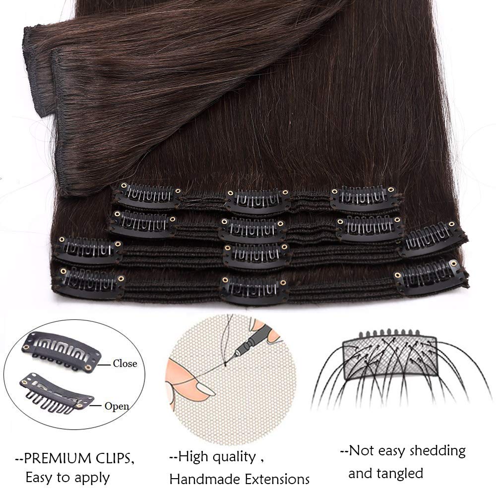 SEGO Clip in Extensions Echthaar 8 Tressen Doppelt Tressen Haarverlängerung 100% Remy Human Haar für