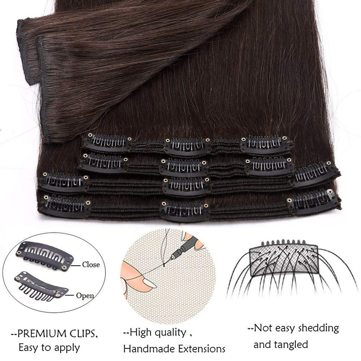 SEGO Clip in Extensions Echthaar 8 Tressen Doppelt Tressen Haarverlängerung 100% Remy Human Haar für
