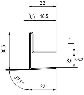 Edelstahl Glasdach-Regenrinne 8,5mm für ESG-Glas 8mm oder VSG Glas 8,76mm, 1.4301 aussen Schliff K32