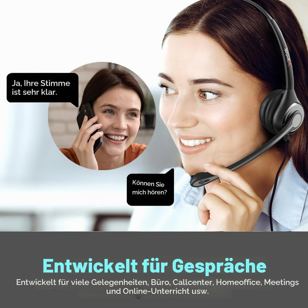 Wantek USB Headset mit mikrofon, USB/3,5-mm PC Kopfhörer mit Lautstärkeregler, Stummschalttaste, Com