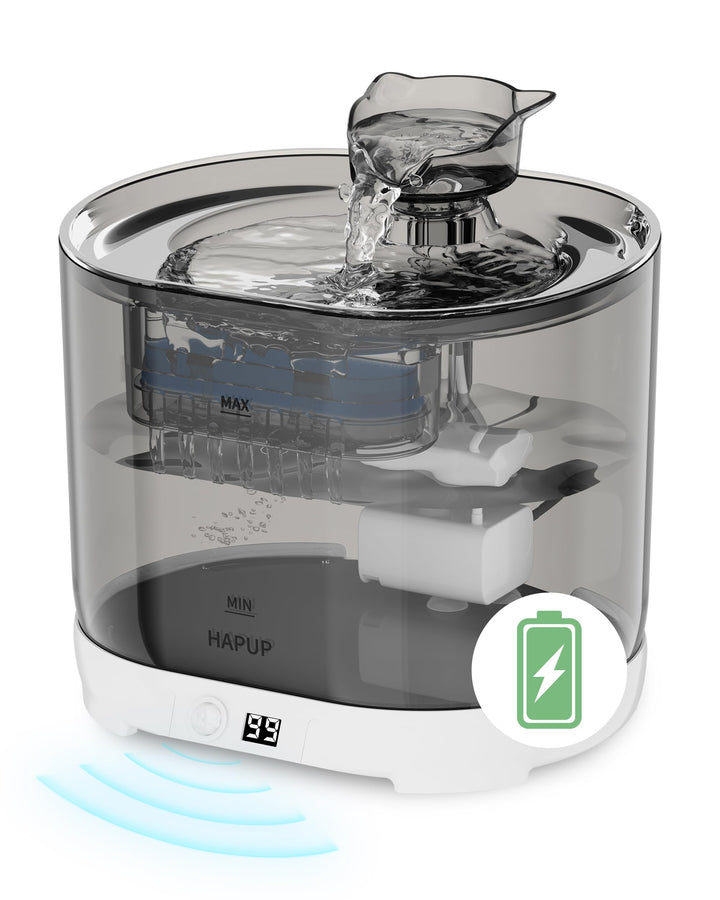 HAPUP Katzenbrunnen Batteriebetrieben Trinkbrunnen für Katze 2,2L Automatisch Wasserbrunnen für Katz