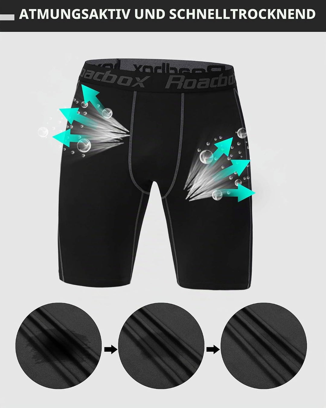 Roadbox 1 oder 3 Pack Herren Kompressionsshorts, Schnelltrocknendes Baselayer Unterhose Tights Kurz