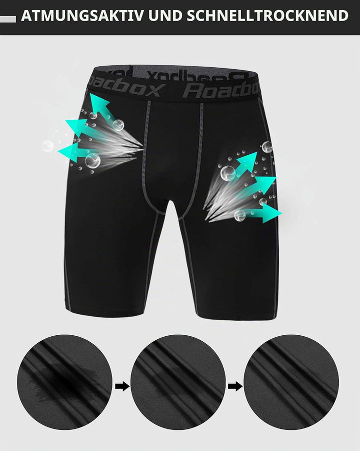 Roadbox 1 oder 3 Pack Herren Kompressionsshorts, Schnelltrocknendes Baselayer Unterhose Tights Kurz
