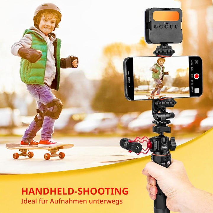 Zeadio Robustes Stativ-Set, 1/4" Adapter Stativgewinde, mit Handyhalter und Action-Cam-Adapter für i