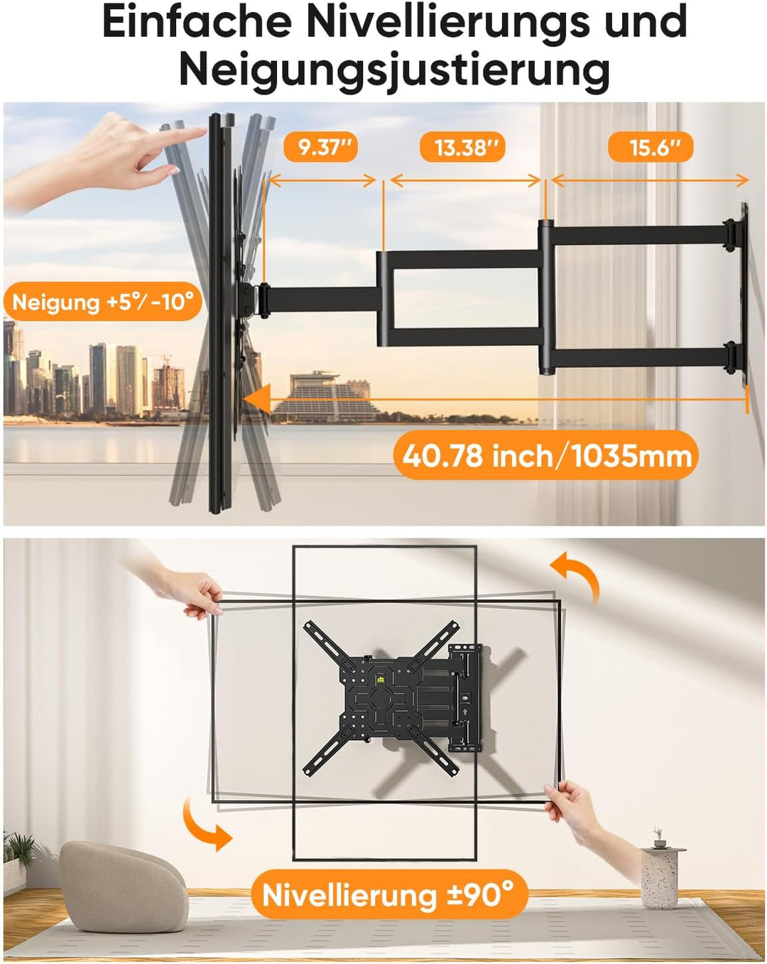 FORGING MOUNT TV Wandhalterung mit 1035mm Extra langem arm 26–65 Zoll TVs, Fernseher Halterung 180°d