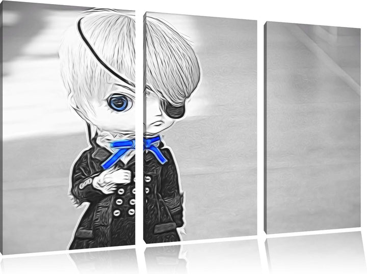 hübsche verwegene Pullip-Puppe mit Augenklappe schwarz/weiss Spezial 3-Teiler Leinwandbild 120x80 Bi